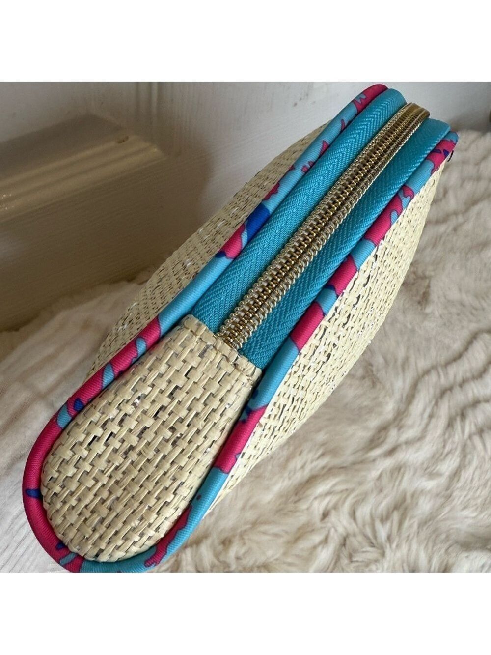 BEBE COSMETIC BAG SEMI CIRCULAR WITH BLUE AND PINK TRIM - Picture 2 of 11